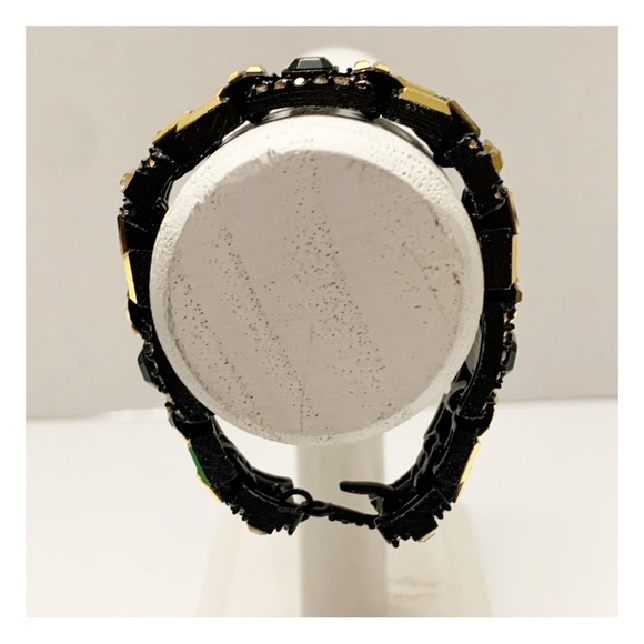 Black enamel and gold and champagne rhinestone art deco style bracelet - Picture 6 of 13